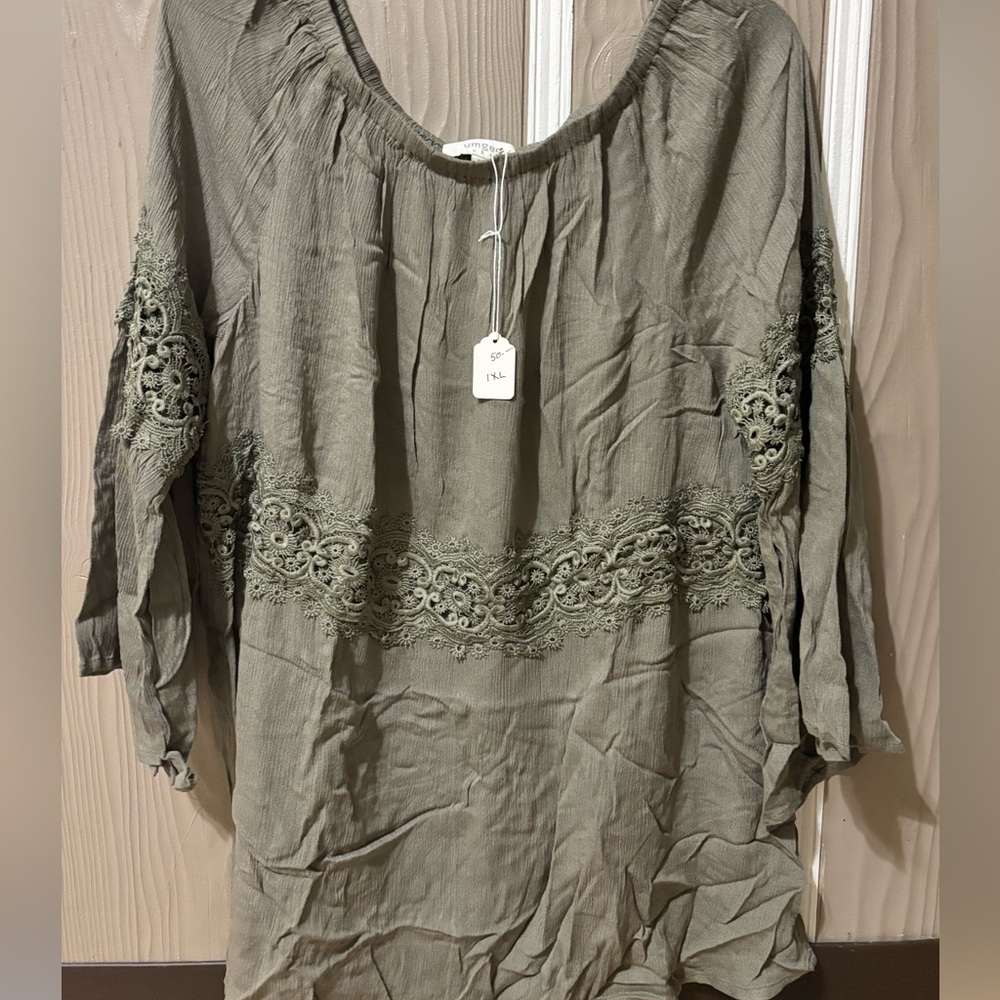 Umgee Olive Green Embroidered Lace Boho Tunic